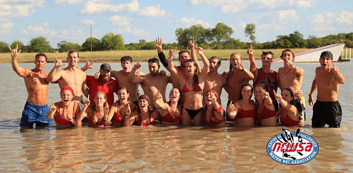 University of Louisiana Lafayette Ragin' Cajuns water ski team celebrates winning the 2022 NCWSA National Championships.