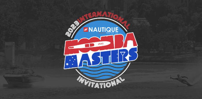 2023 Nautique Moomba Masters Invitational logo over a darkened background featuring a skier cutting across the water.