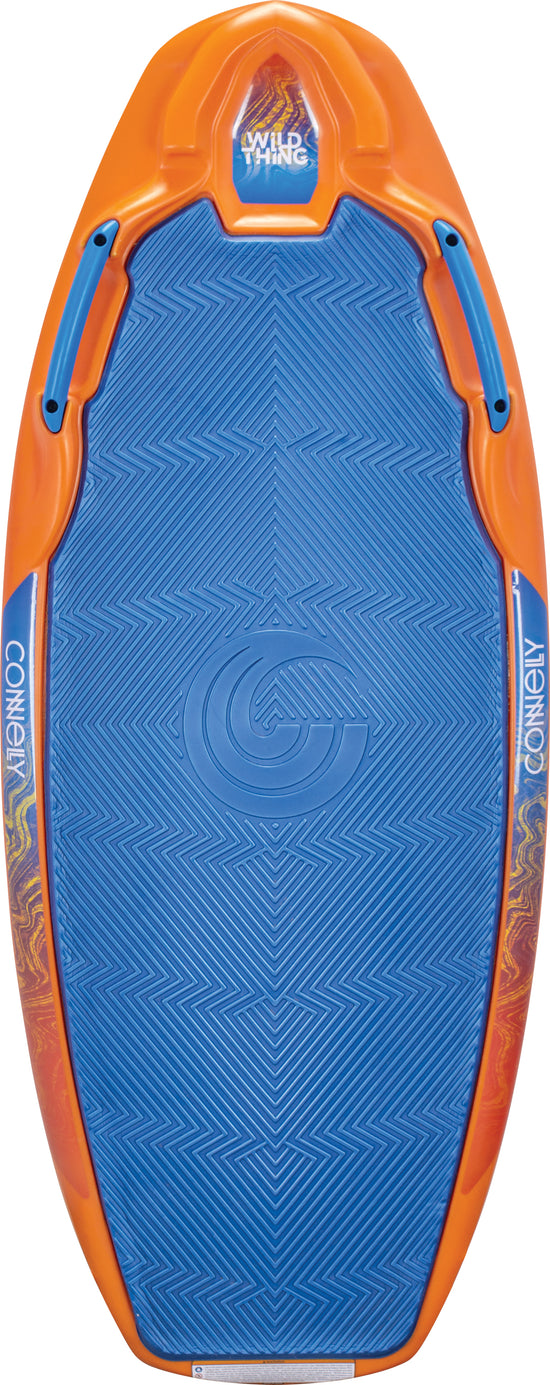 Top view of the Wild Thing, featuring a bright orange frame with a blue traction pad and ergonomic side handles.