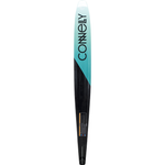 Base view of 2024 Women's Concept waterski with bold Connelly logo, teal fade, and black lower section.