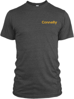 Front view of the Surf Tee in dark gray with a small yellow "Connelly" logo on the left chest.