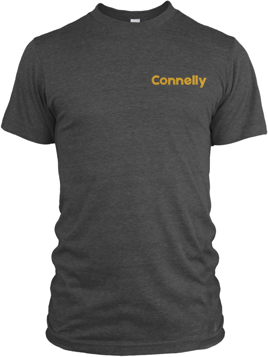 Front view of the Surf Tee in dark gray with a small yellow "Connelly" logo on the left chest.