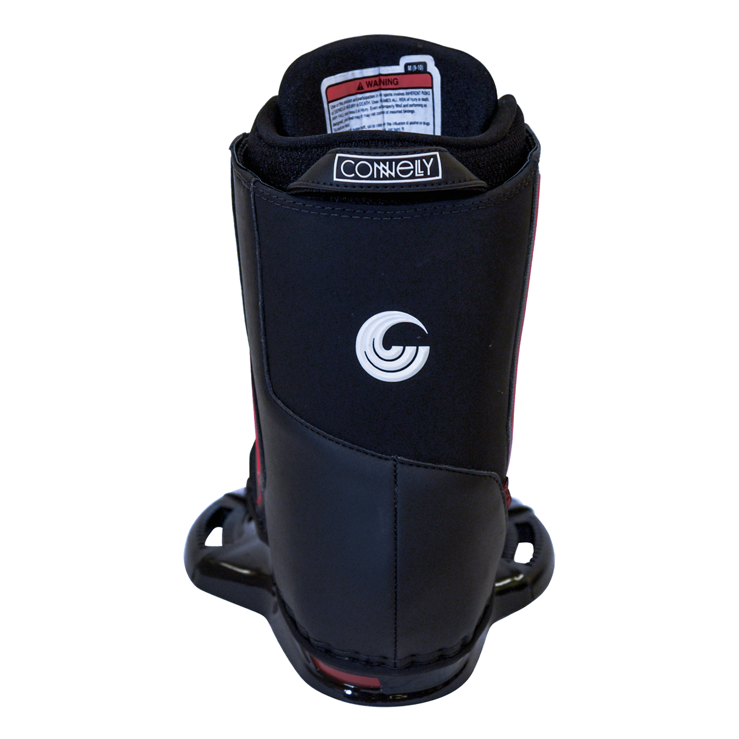 Rear view of the Faction wakeboard binding with a black boot, white heel logo, and padded upper cuff.