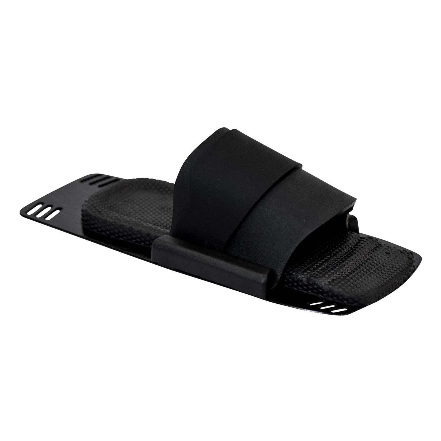 Angled view of the Pivot RTP, a black rear toe plate with a textured footbed and adjustable rubber overlay.