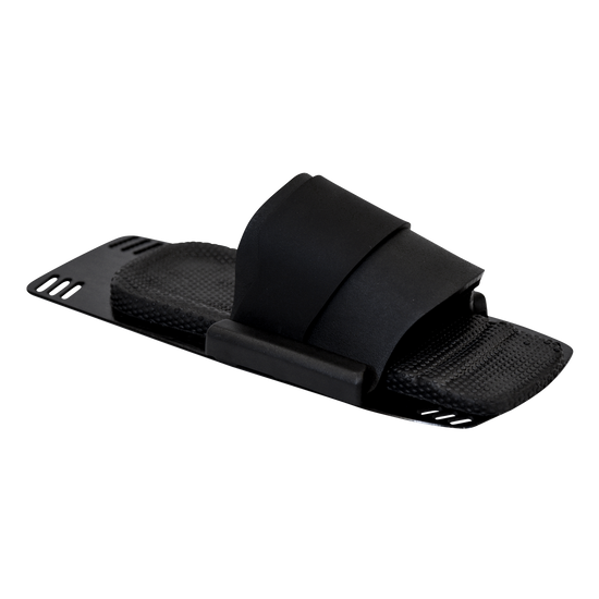 Angled view of the Pivot RTP, a black rear toe plate with a textured footbed and adjustable rubber overlay.