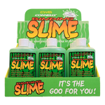 Binding Slime 8oz 12-pack display with bright green bottles, flip-top caps, and eco-friendly formula for easy entry.