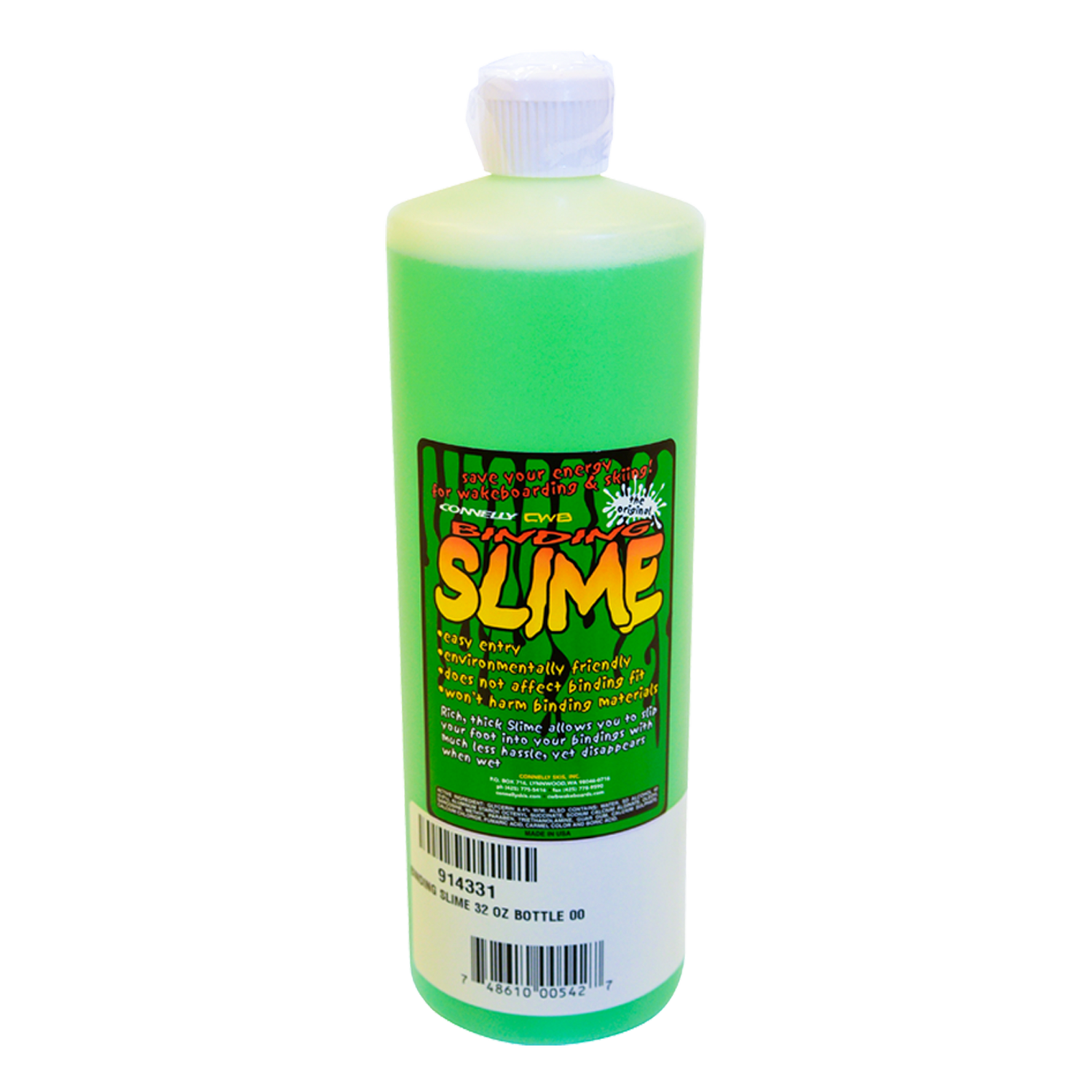 Bright green Binding Slime in a 32-ounce bottle with a flip-top cap and a label highlighting its eco-friendly formula.