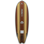 Bottom view of the Big Easy wakesurfer showcasing a woodgrain design with brown accents and stripes.