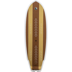 Top view of the Big Easy wakesurfer featuring a woodgrain finish with brown and tan stripes and textured traction pads.