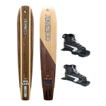 Big Easy slalom ski with Double Shadow bindings, featuring a woodgrain design and adjustable black and silver boots.