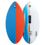 Front and back view of the DASH Kid's Board, featuring a split blue and orange traction pad and a sleek white base.