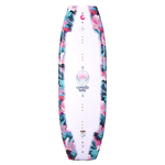 Top view of the Lotus wakeboard, with a white base, marbled border, floral emblem, and centered Connelly Lotus branding.