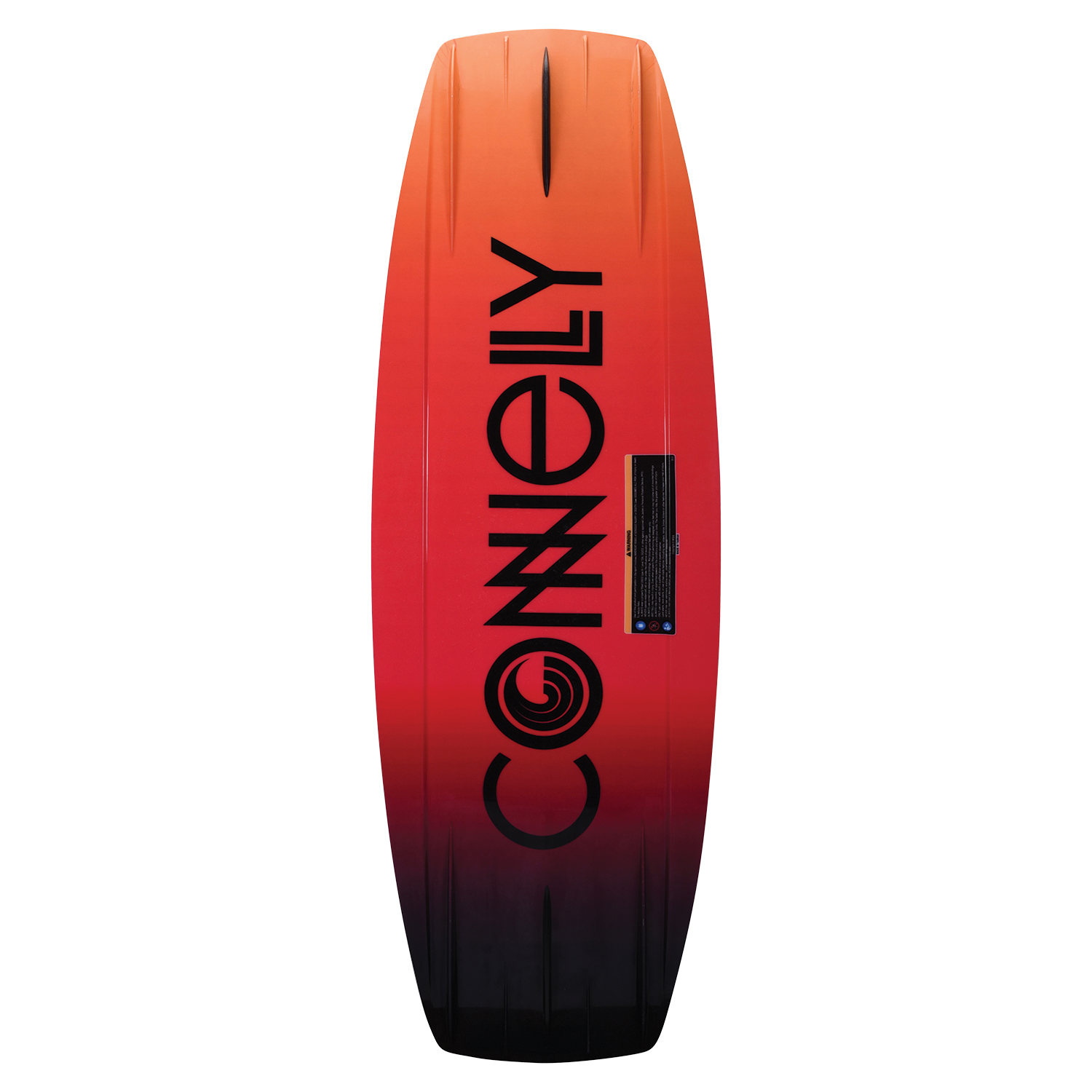 Bottom of the Reverb wakeboard with an orange-to-black gradient and large vertical black logo.