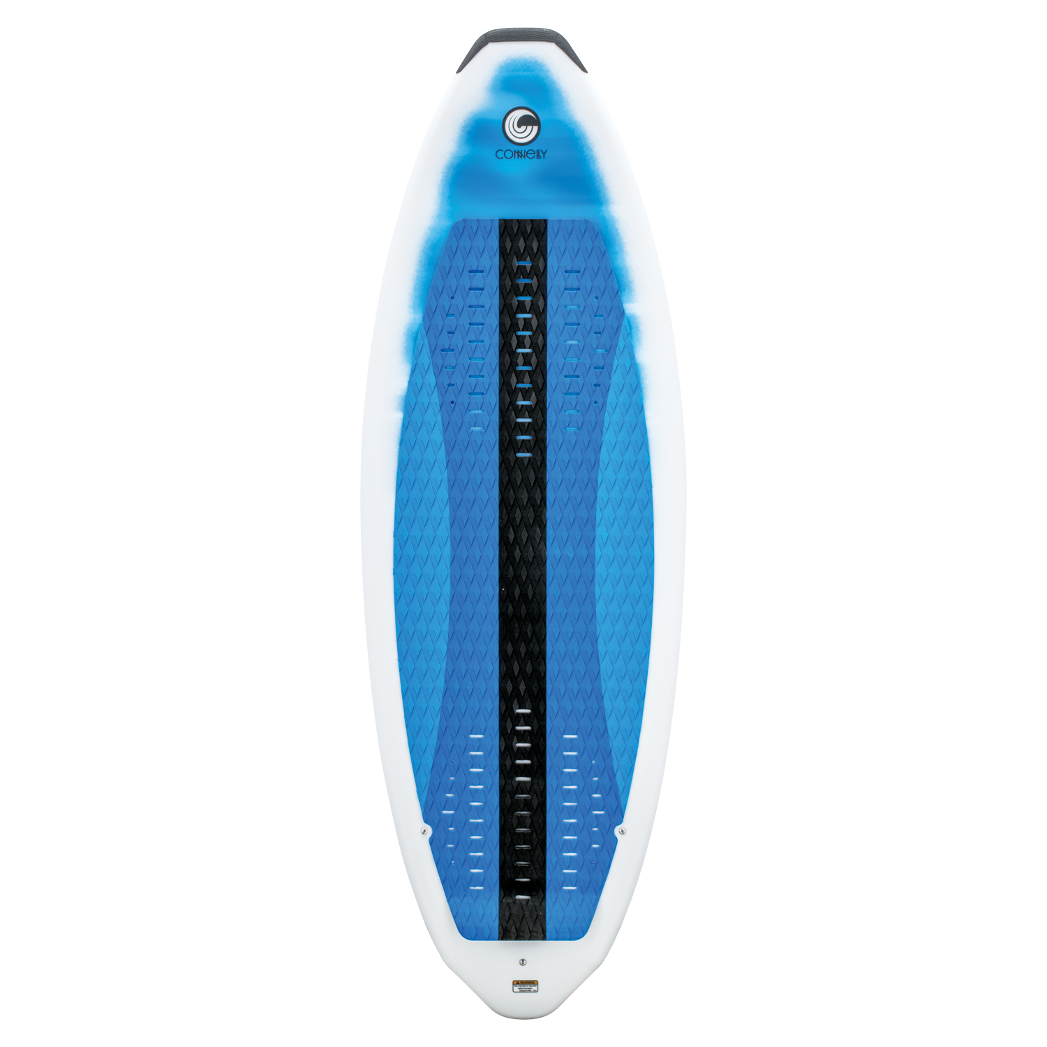 Top of the Ride wakesurf board featuring a blue traction pad with a black center strip for grip and control.