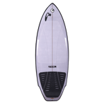 Full top view of the Seer wakesurf board, showing its gray deck, subtle texture, and black grip pad.