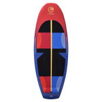 Top view of the SPARK wakesurf board with a red-to-blue gradient, black traction pad, and geometric accents.