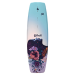 Top of the Wild Child wakeboard, featuring a pastel blue-to-purple gradient and a floral and face graphic near the bottom.