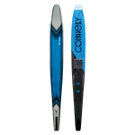 Top and base view of the 2024 V ski, featuring a blue gradient top and a bold black base with Connelly branding.