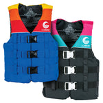 Junior Retro Nylon vests in black/pink and blue/red displayed side by side, showing both color options.