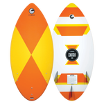 Side-by-side view of the 2024 Dash Kid’s Board, featuring bold orange, yellow, and white geometric patterns.