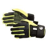 Pair of Men's Claw 3.0 Gloves in black and neon yellow, shown palm up and down, highlighting grip texture and wrist straps.