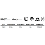 Chart displaying the 2024 Connelly Lotus wakeboard specs, including skill level, pop, sizes, and weight limits.