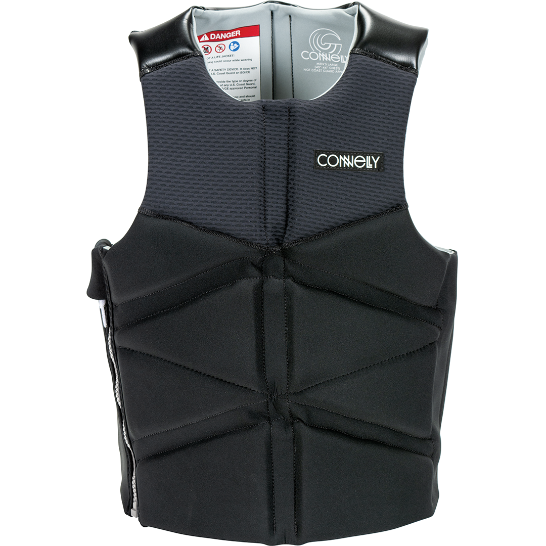 Sidewinder NCGA vest in black with a textured upper panel and segmented padding, shown from the front.