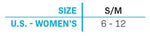 Size chart for 2024 Women's Shadow Rear binding showing U.S. women’s size range S/M from 6 to 12.