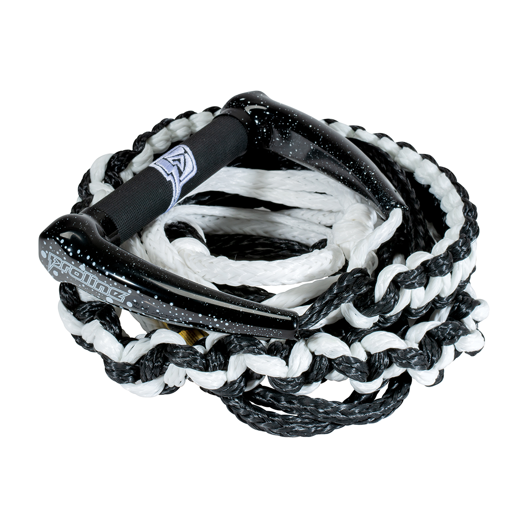 Coiled LG Suede rope in black and white with a black speckled handle and a soft black grip for a firm hold.