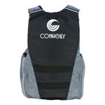 Rear view of the Fusion Nylon vest in black and gray with a logo on the back and breathable nylon side panels.