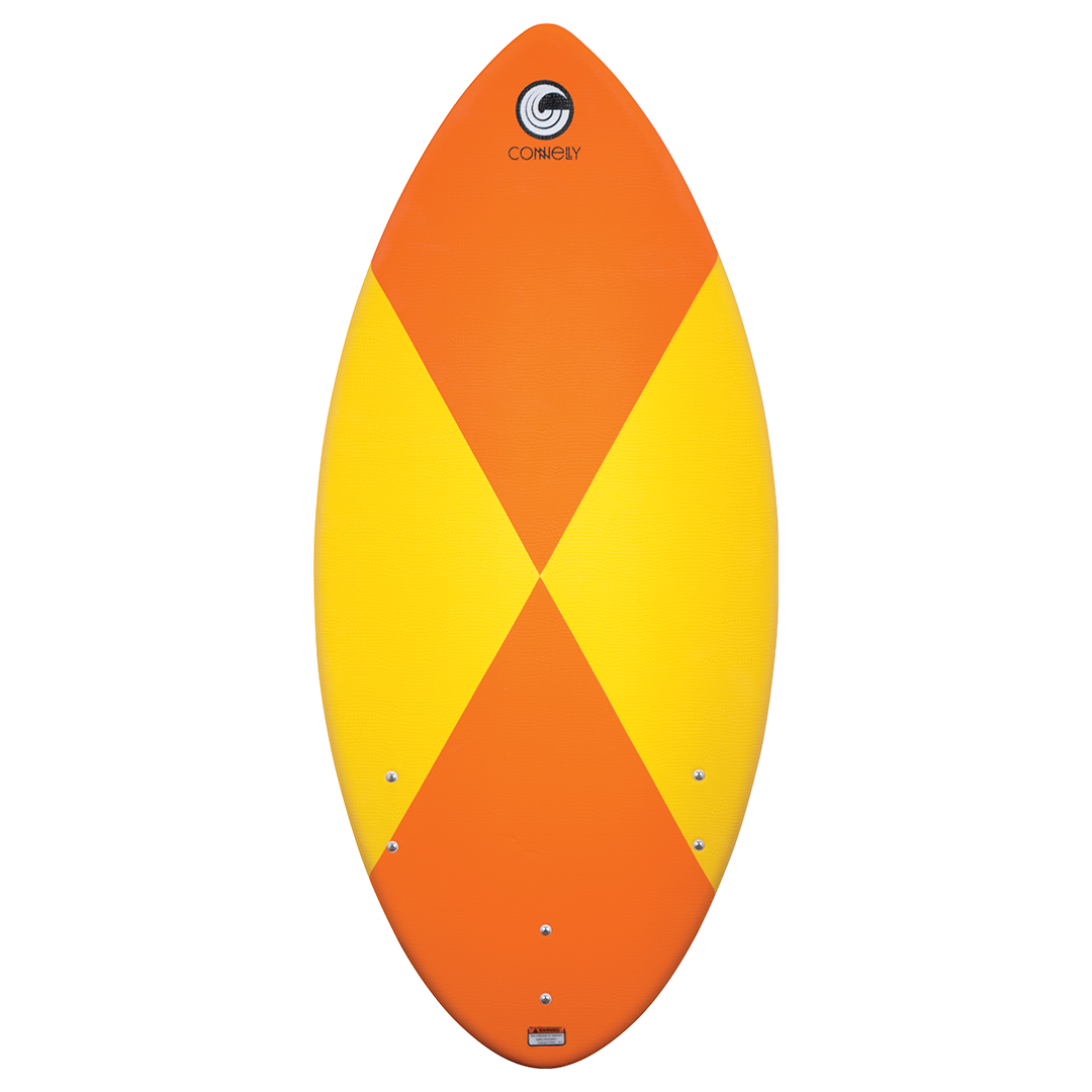 Top view of the 2024 Dash Kid’s Board showcasing its bright orange and yellow diamond-patterned soft-top design.