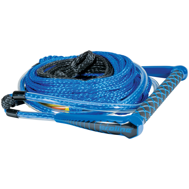 Coiled blue Easy-Up Package with 1 Section tow rope featuring a textured handle, floating grip, and durable construction.