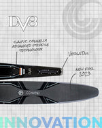 2023 DV8 ski with annotations showing Connelly Advanced Profile Technology (C.A.P.T.), the new-for-2023 VersaTail, and more.