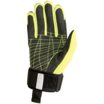 Back view of the Men's Claw 3.0 Glove in black and neon yellow, featuring a textured palm, yellow stitching, and wrist strap.