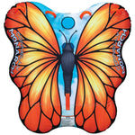 Top-down view of the Monarch towable tube, featuring a vibrant monarch butterfly design with orange wings and black outlines.