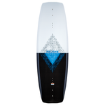 Top view of the Connelly Reverb 131 wakeboard, with a blue digital-style grid design and prominent Connelly branding.