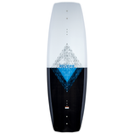 Top view of the Connelly Reverb 136 wakeboard, showcasing a blue grid pattern with white connection points and bold branding.