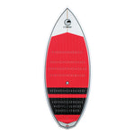 Top view of the MC Benz 4'8" wakesurfer, displaying a red textured traction pad with black grip sections and a white nose.