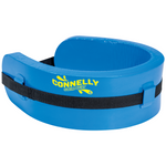 Curved blue foam Swim Belt with a black adjustable strap and yellow logo.