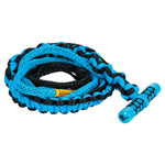 Coiled cyan and black braided T-Bar Surf rope with a textured cyan handle featuring black grip accents.