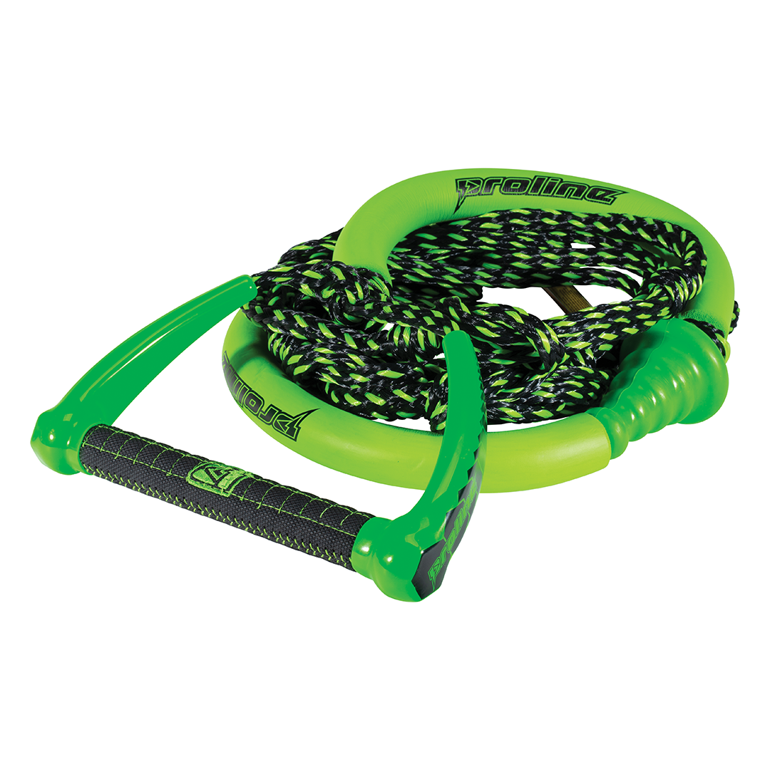 Green Tug Suede rope and handle set with black and neon green braided rope, ergonomic grip, and floating sections.