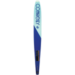 Base of the Connelly Women's Concept slalom ski, featuring a white and blue gradient design with bold Connelly branding near the tip.