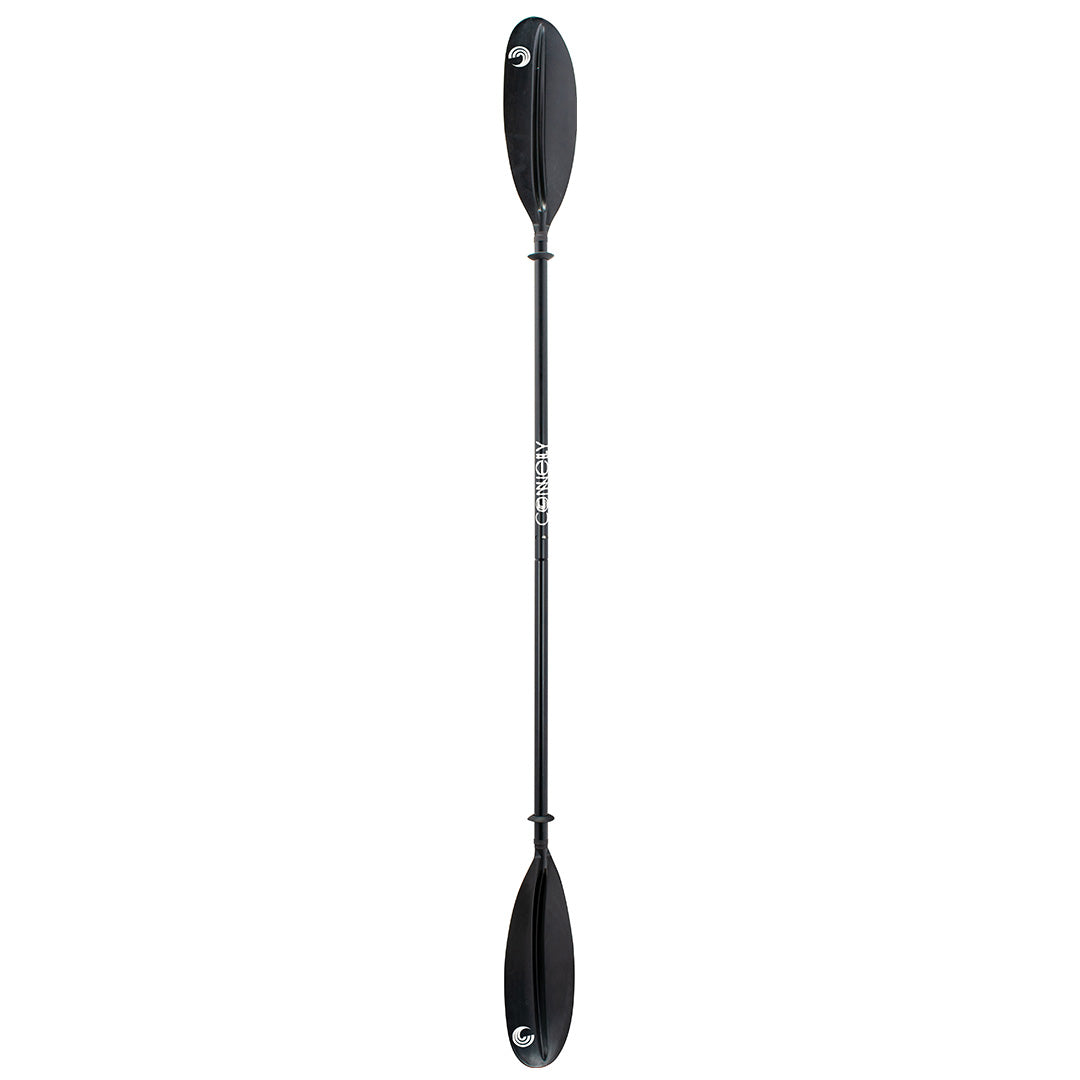 Front-facing view of the Kayak Paddle, a black double-bladed paddle with a sleek shaft and white logo detailing.